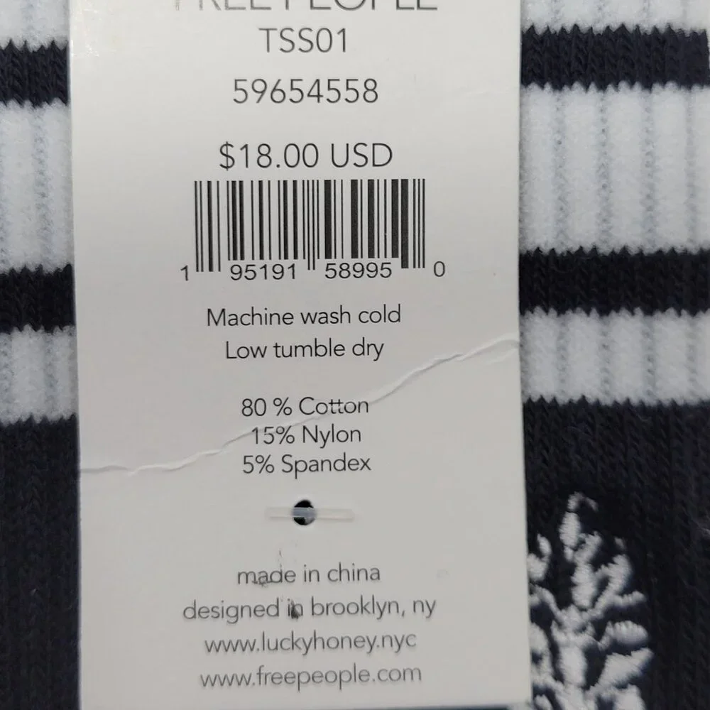 Free People Movement FP Tube Socks Lucky Honey Logo Black White NEW $90-LOT OF 5